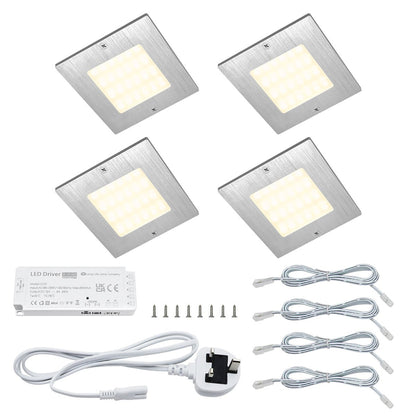 20W LED Under Cabinet Kitchen Lights Slim SQUARE Warm White 3000K Kit Of 4 - Energy Light Bulbs - Free delivery on all orders