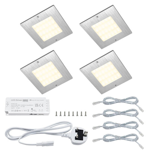 20W LED Under Cabinet Kitchen Lights Slim SQUARE Warm White 3000K Kit Of 4 - Energy Light Bulbs - Free delivery on all orders