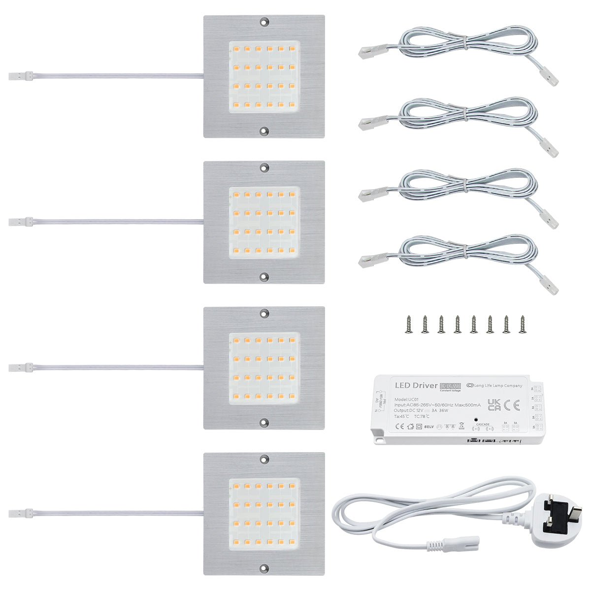 20W LED Under Cabinet Kitchen Lights Slim SQUARE Warm White 3000K Kit Of 4 - Energy Light Bulbs - Free delivery on all orders