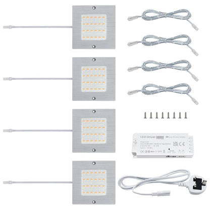 20W LED Under Cabinet Kitchen Lights Slim SQUARE Warm White 3000K Kit Of 4 - Energy Light Bulbs - Free delivery on all orders