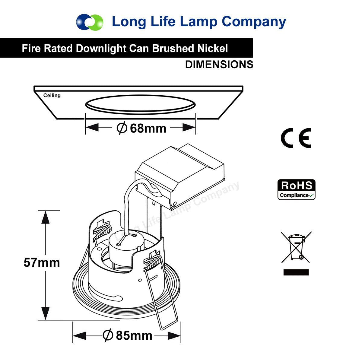 240v Brushed Nickel Bathroom Fire Rated Downlight IP65 GU10 - Energy Light Bulbs - Free delivery on all orders
