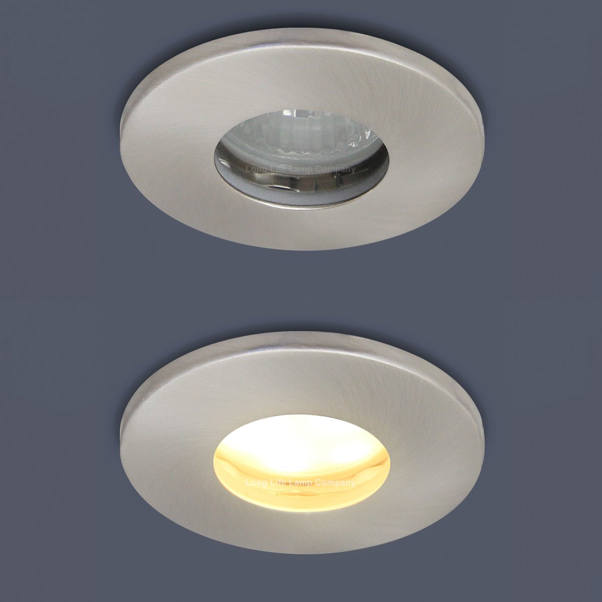 240v Brushed Nickel Bathroom Fire Rated Downlight IP65 GU10 - Energy Light Bulbs - Free delivery on all orders