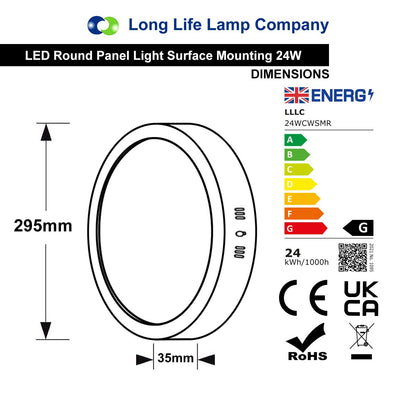 24w LED Round Surface Mount Ceiling Panel Light 6500K - Energy Light Bulbs - Free delivery on all orders