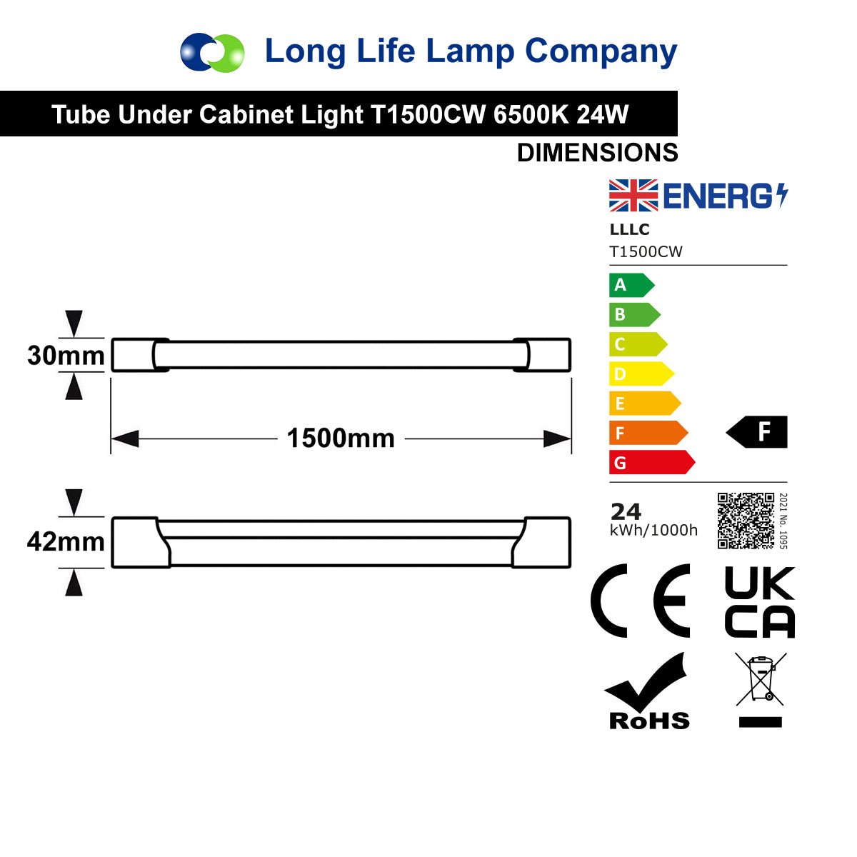 24W LED Slim Batten Under Cabinet Tube Light Cool White 5 Feet - Energy Light Bulbs - Free delivery on all orders
