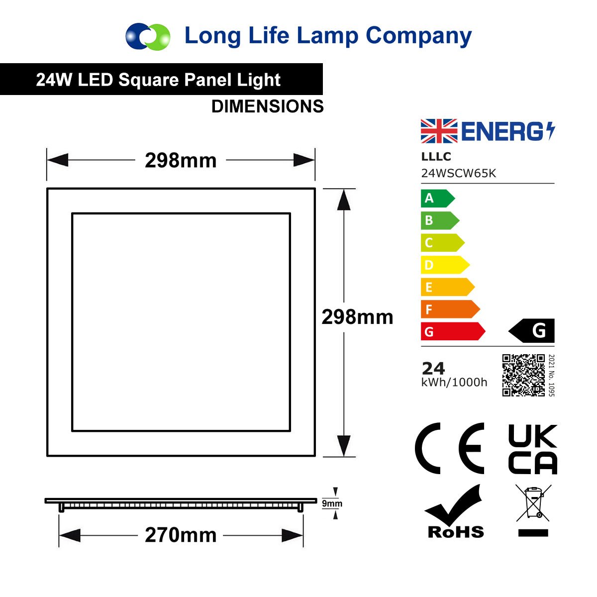 24w LED Square Recessed Ceiling Flat Panel Ultra slim Cool White 300mm x 300mm - Energy Light Bulbs - Free delivery on all orders