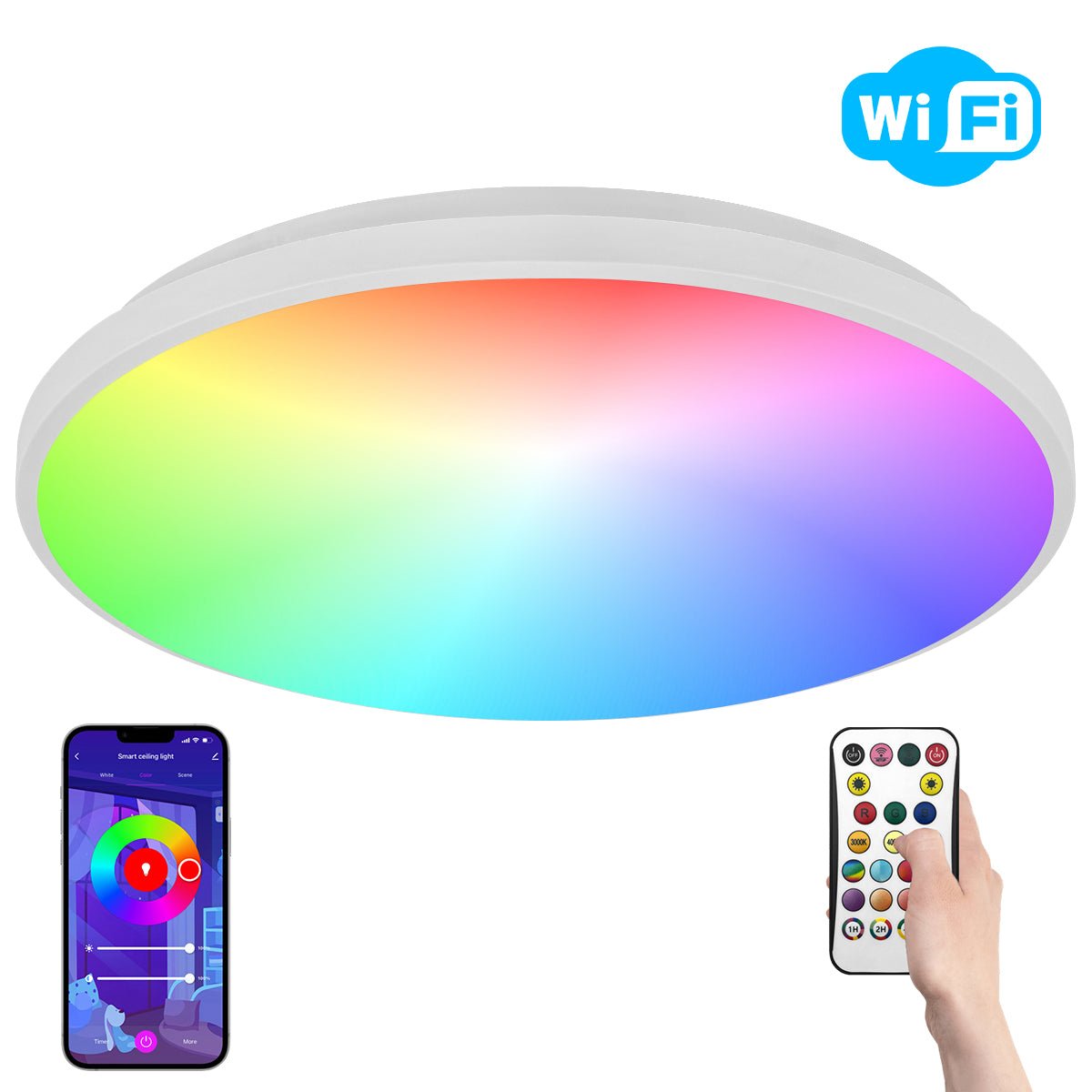 24W LED WiFi Ceiling Light with RGB App Control and Remote Smart Colour Changing - Energy Light Bulbs - Free delivery on all orders