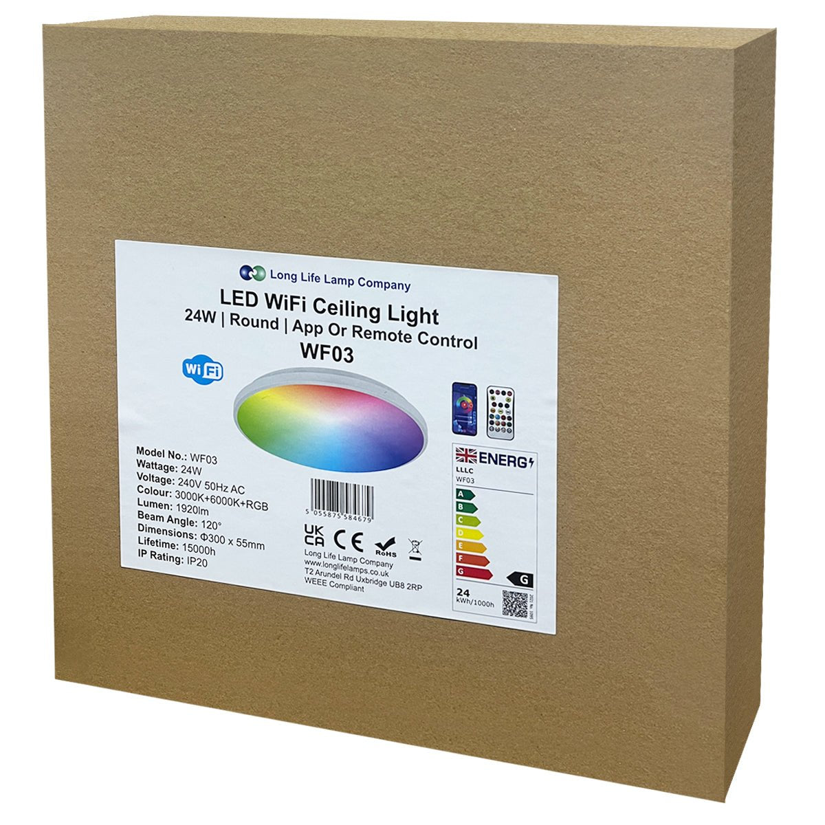 24W LED WiFi Ceiling Light with RGB App Control and Remote Smart Colour Changing - Energy Light Bulbs - Free delivery on all orders