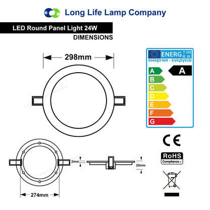 24w Round LED Ceiling Light Recessed Panel Flat Warm White - Energy Light Bulbs - Free delivery on all orders