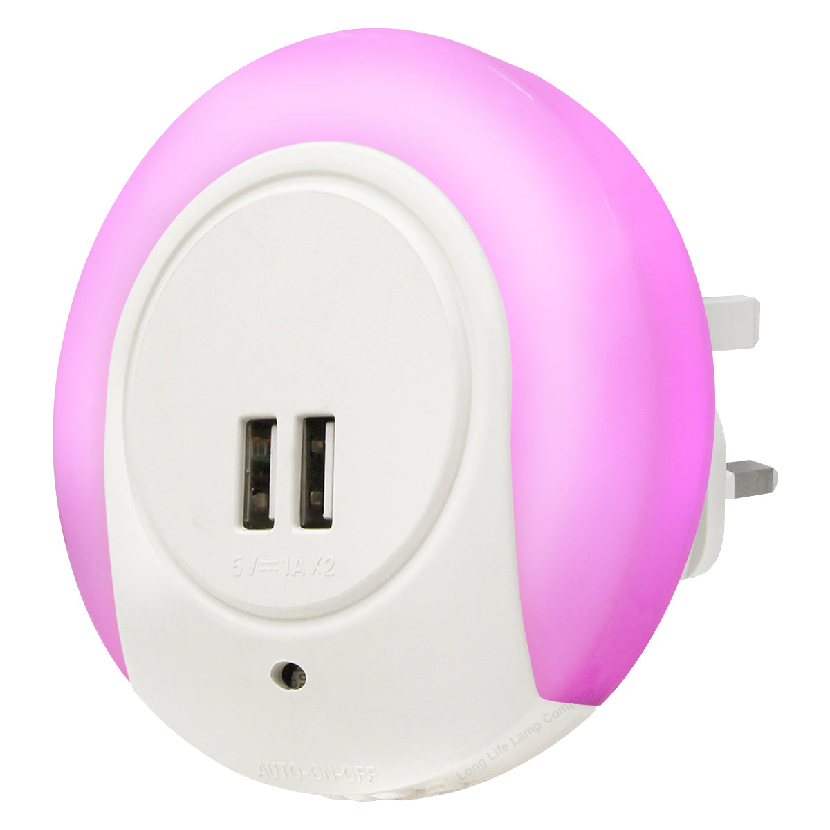 1w Pink LED Night Light 2 USB Ports Automatic Sensor Dusk To Dawn A78B - Free delivery on all orders