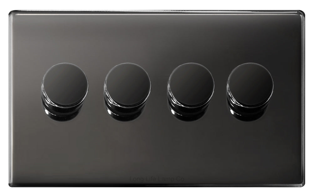 LED Dimmer Switch Black Nickel 400w 4 Gang 100w x 4 Screwless Plate Finish N358GME