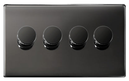 LED Dimmer Switch Black Nickel 400w 4 Gang 100w x 4 Screwless Plate Finish N358GME