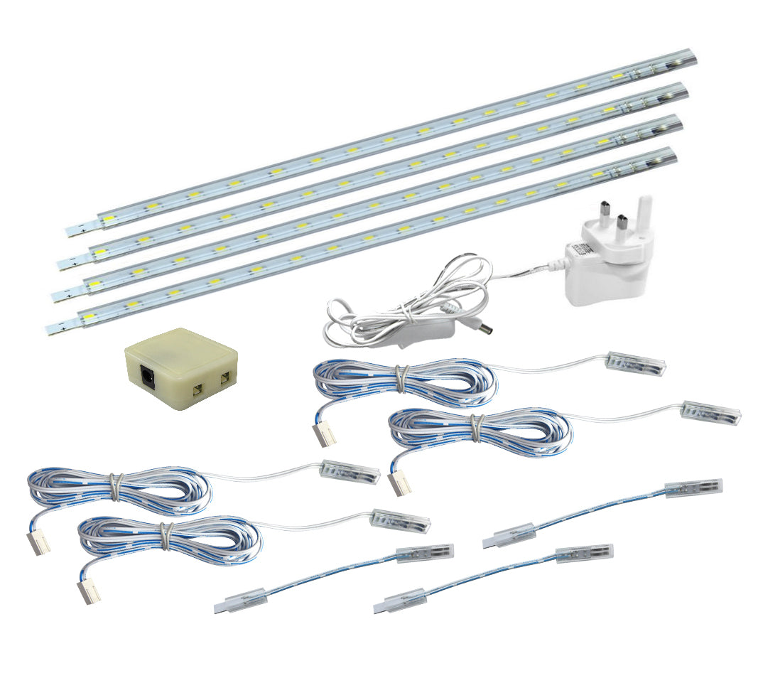 4 x 30cm Plug In LED Under Kitchen Cupboard Cabinet Strip Light Daylight White