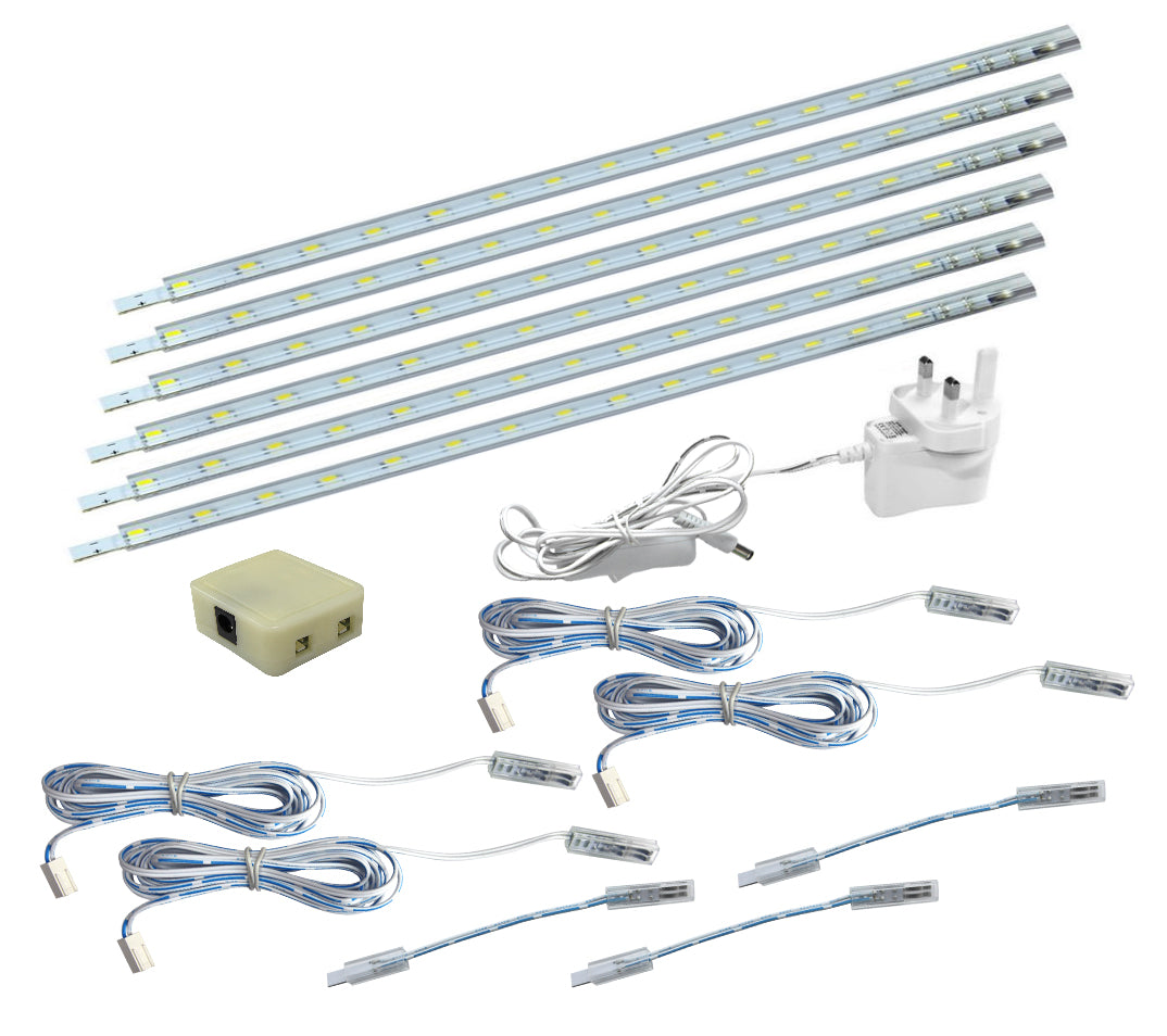 6 x 30cm Plug In LED Cool White Under Kitchen Cupboard Cabinet Strip Lights