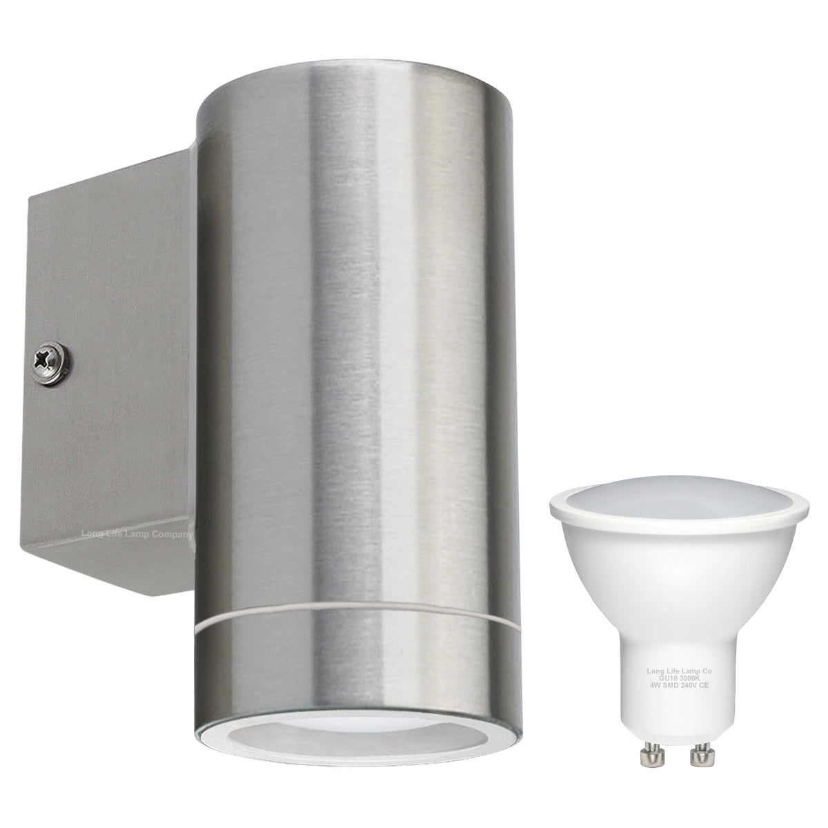 Outdoor stainless steel wall down light with GU10 LED, IP65 weatherproof rating and modern compact design