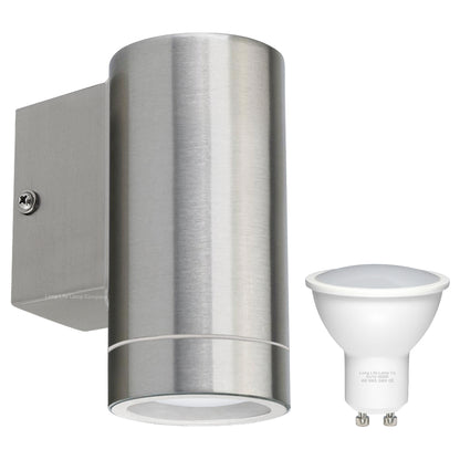 Outdoor stainless steel wall down light with GU10 LED, IP65 weatherproof rating and modern compact design