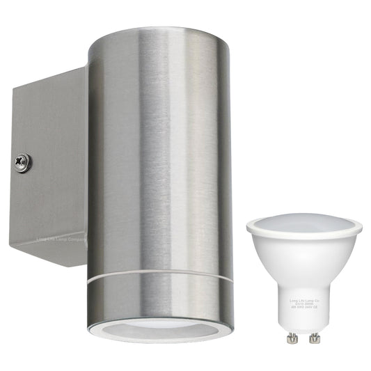 Outdoor stainless steel wall down light with GU10 LED, IP65 weatherproof rating and modern compact design