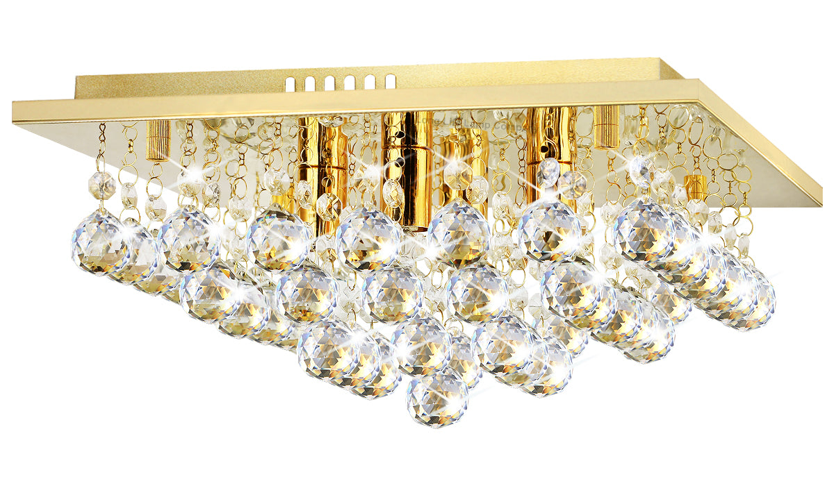 Modern Square Chandelier Crystal Droplets Gold Effect Base 4x3w G9 - Free delivery on all orders