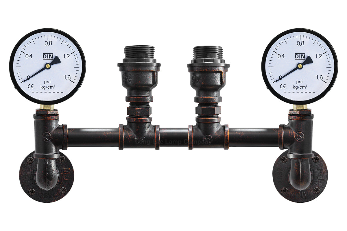 Vintage Industrial Pipe Wall Light with Twin Guage M0188P