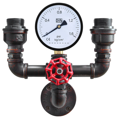 Twin Vintage Industrial Pipe Wall Light with Gauge Valve Tap M0190P - Free delivery on all orders