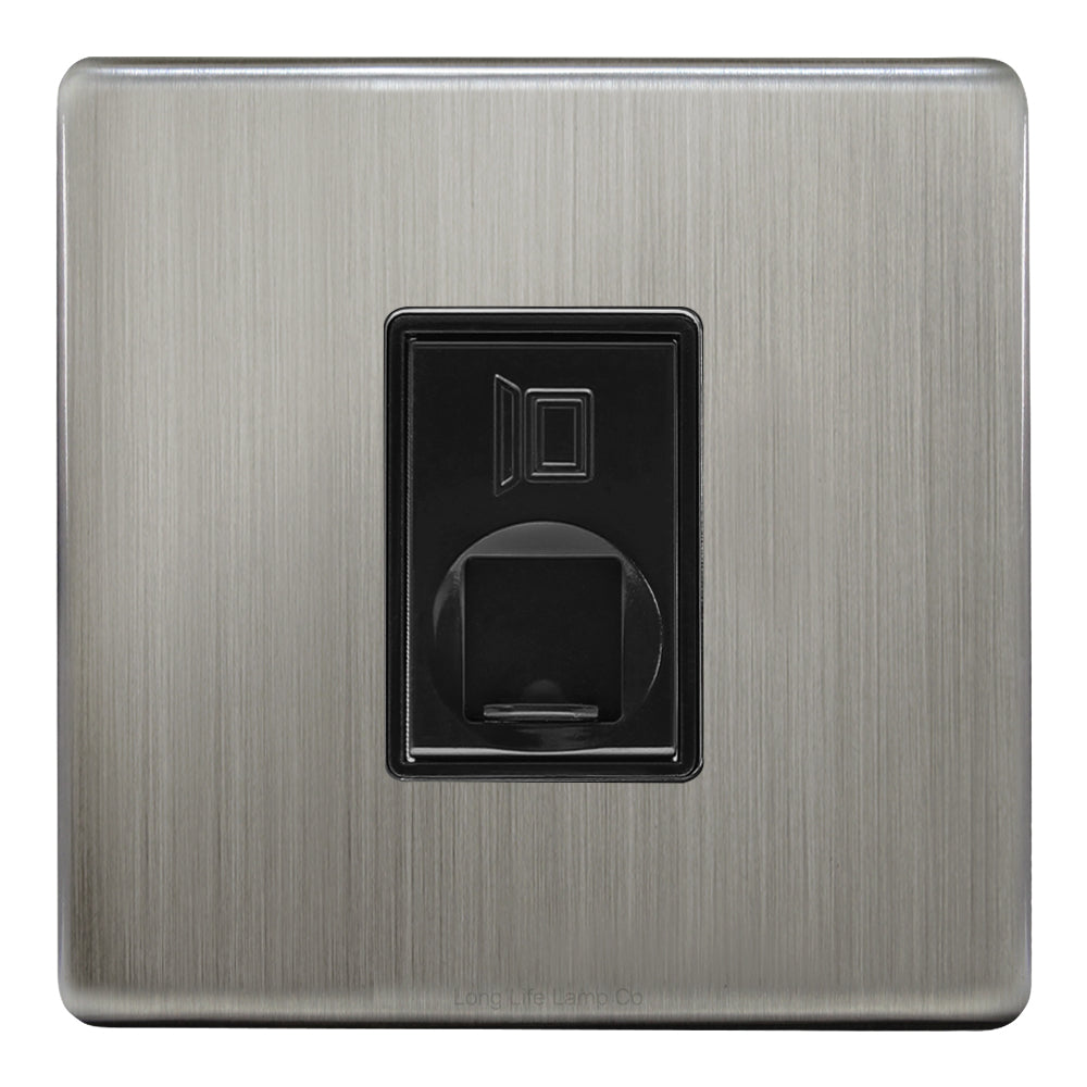 1 Gang Ethernet Port Data Socket CAT 5 Wall Plate Brushed Chrome Gloss N442DME