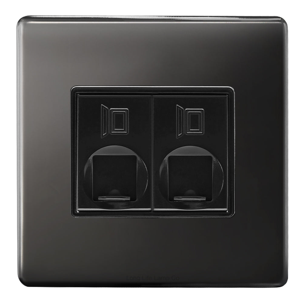 2 Gang Double Ethernet Port Data Socket CAT 5 Wall Plate Black Nickel Polished N443GME