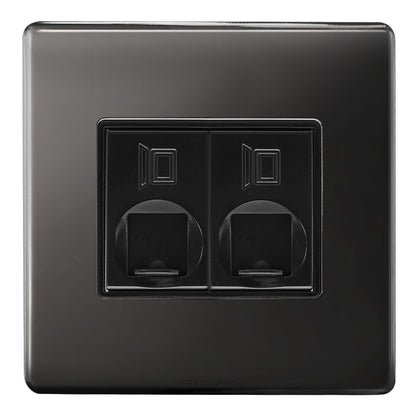 2 Gang Double Ethernet Port Data Socket CAT 5 Wall Plate Black Nickel Polished N443GME