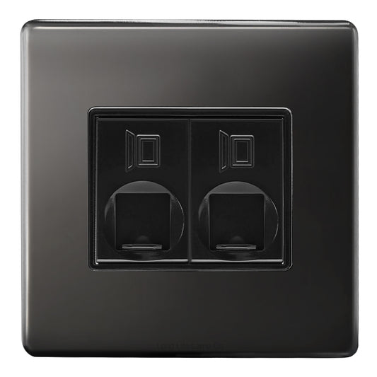 2 Gang Double Ethernet Port Data Socket CAT 5 Wall Plate Black Nickel Polished N443GME
