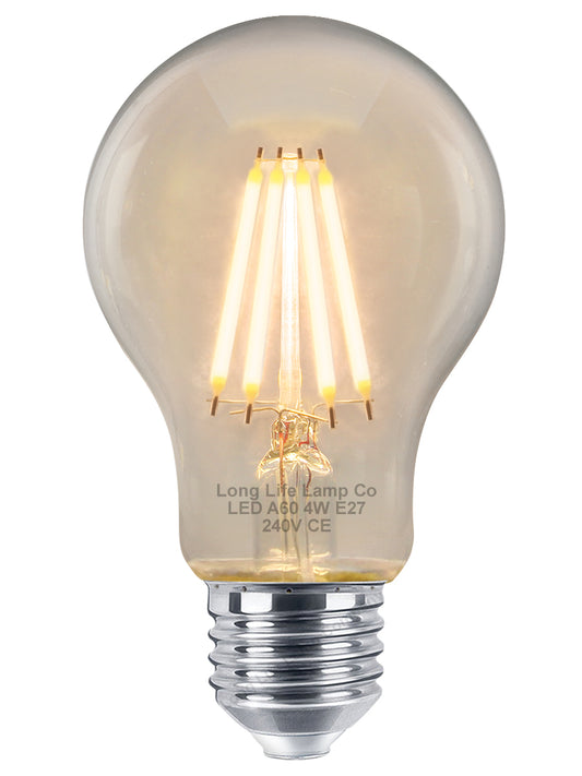 A60 4w LED Filament Light Bulb Warm White E27 Edison Screw Clear Glass