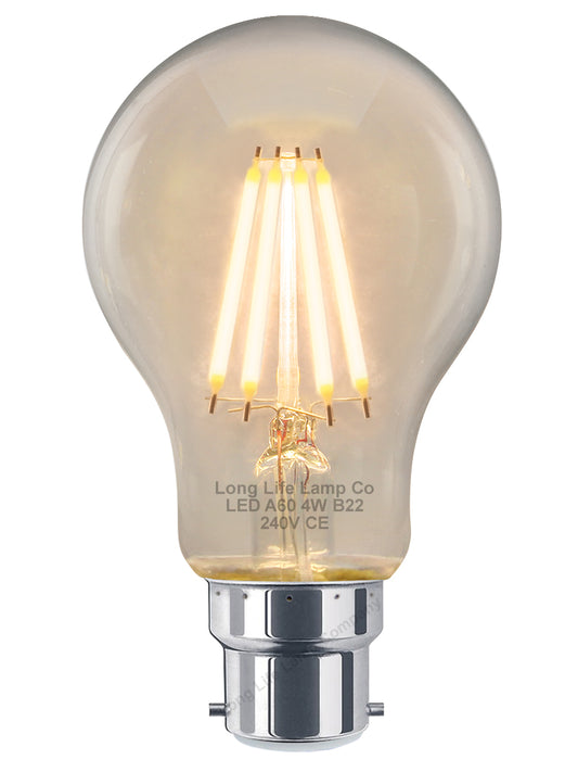A60 4W LED Filament Light Bulb Warm White B22 Edison Screw Clear Glass