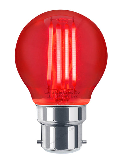 2 Pack 4W LED Red Golf Ball Bulb B22 Fire Glow Clear Glass