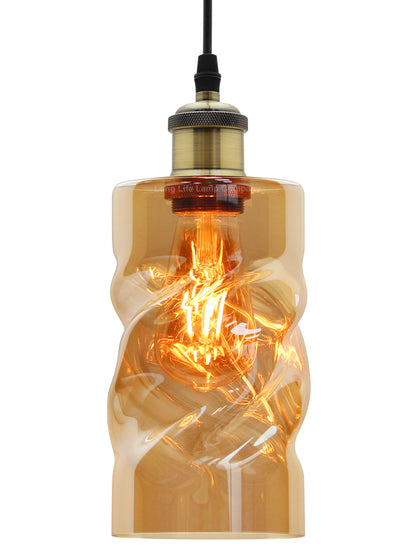 Vintage Gold Twisted Cylinder Glass Ceiling Pendant Lamp M0230