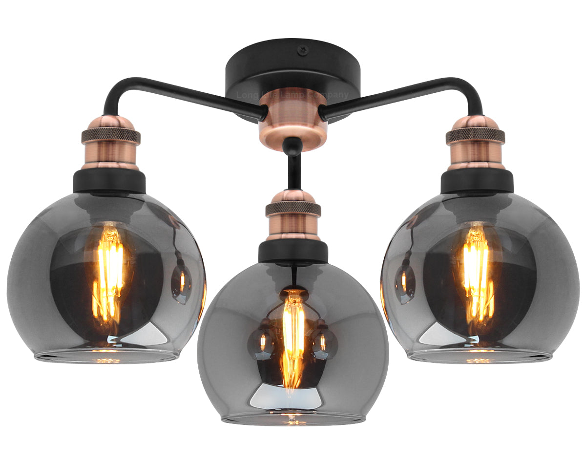 Modern Grey Glass Ceiling Light 3 Globe Shades M0232