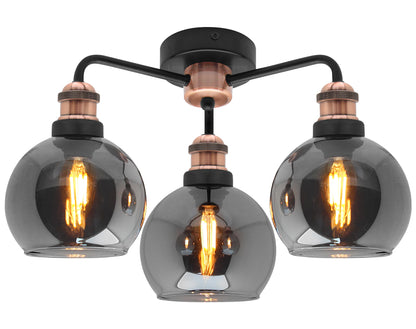 Modern Grey Glass Ceiling Light 3 Globe Shades M0232
