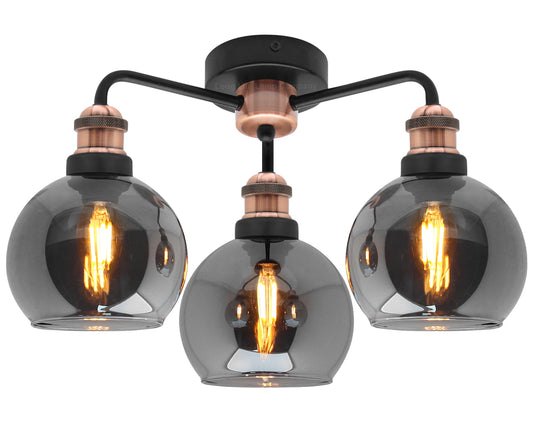 Modern Grey Glass Ceiling Light 3 Globe Shades M0232