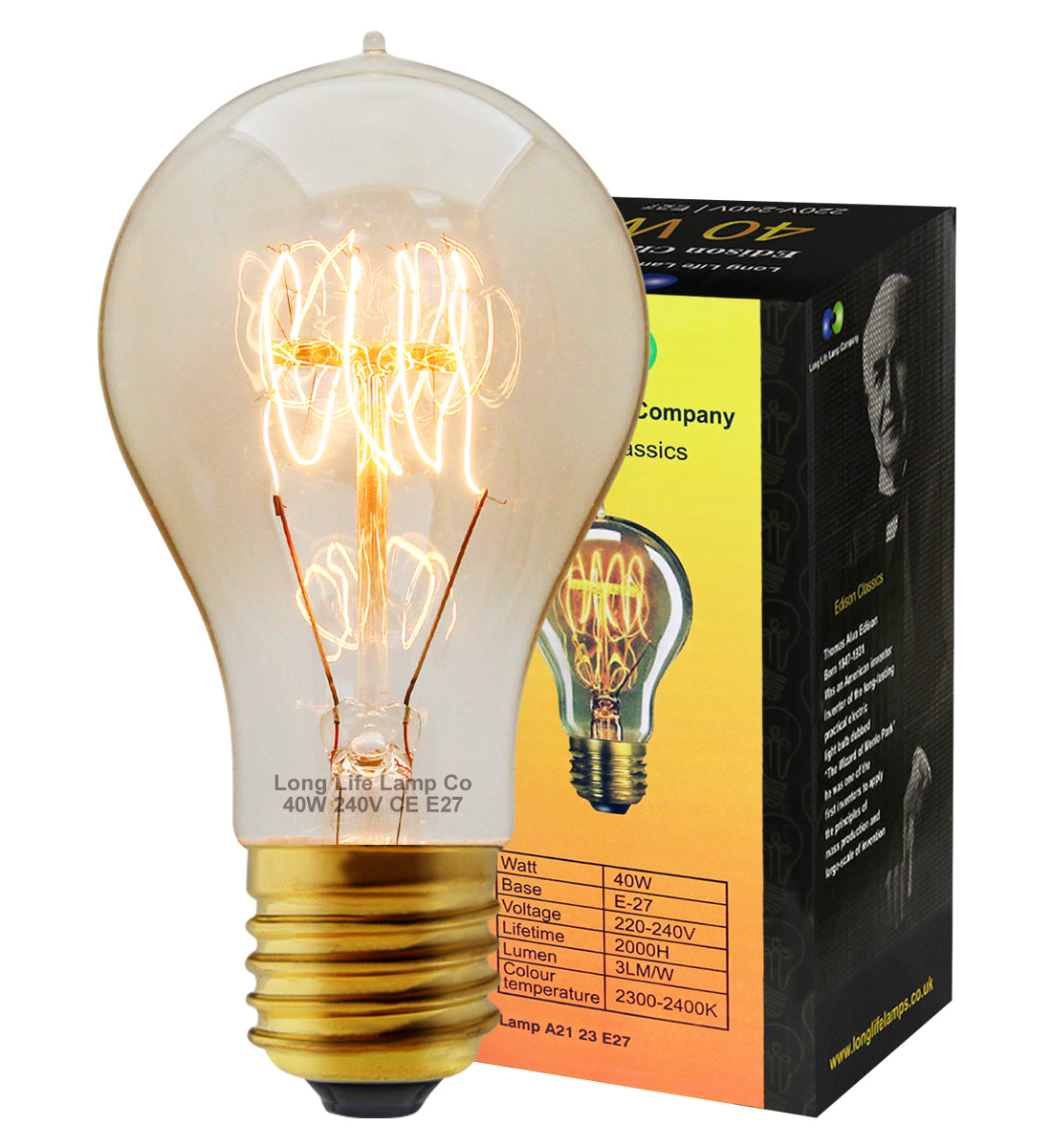 40w Vintage Light Bulb Edison E27 Edison Screw A65 GLS Warm White - Free delivery on all orders