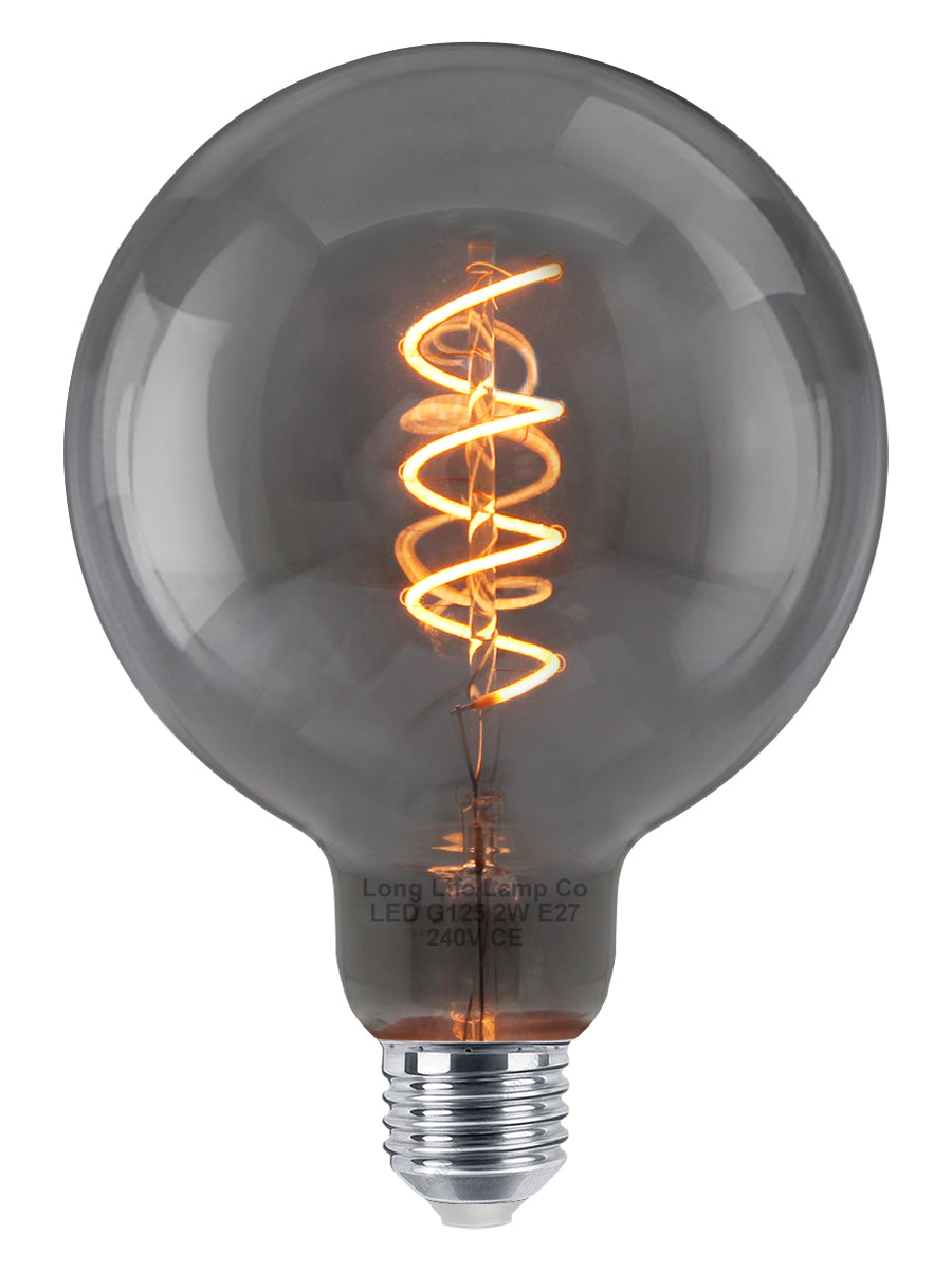2w Vintage LED G125 Bulb E27 Spiral Filament Smoke Grey
