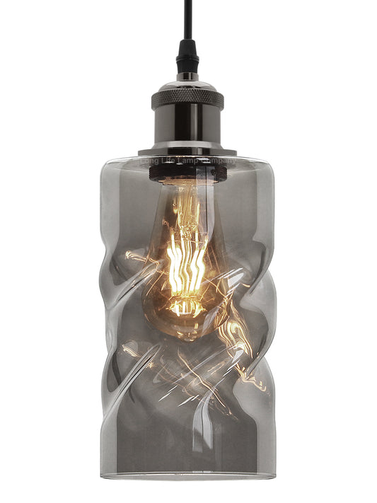 Vintage Smoked Grey Twisted Cylinder Glass Ceiling Pendant Lamp M0242
