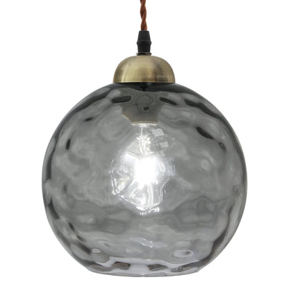 Vintage Globe Smoked Grey Ripple Glass Ceiling Pendant Lamp Glass H3005
