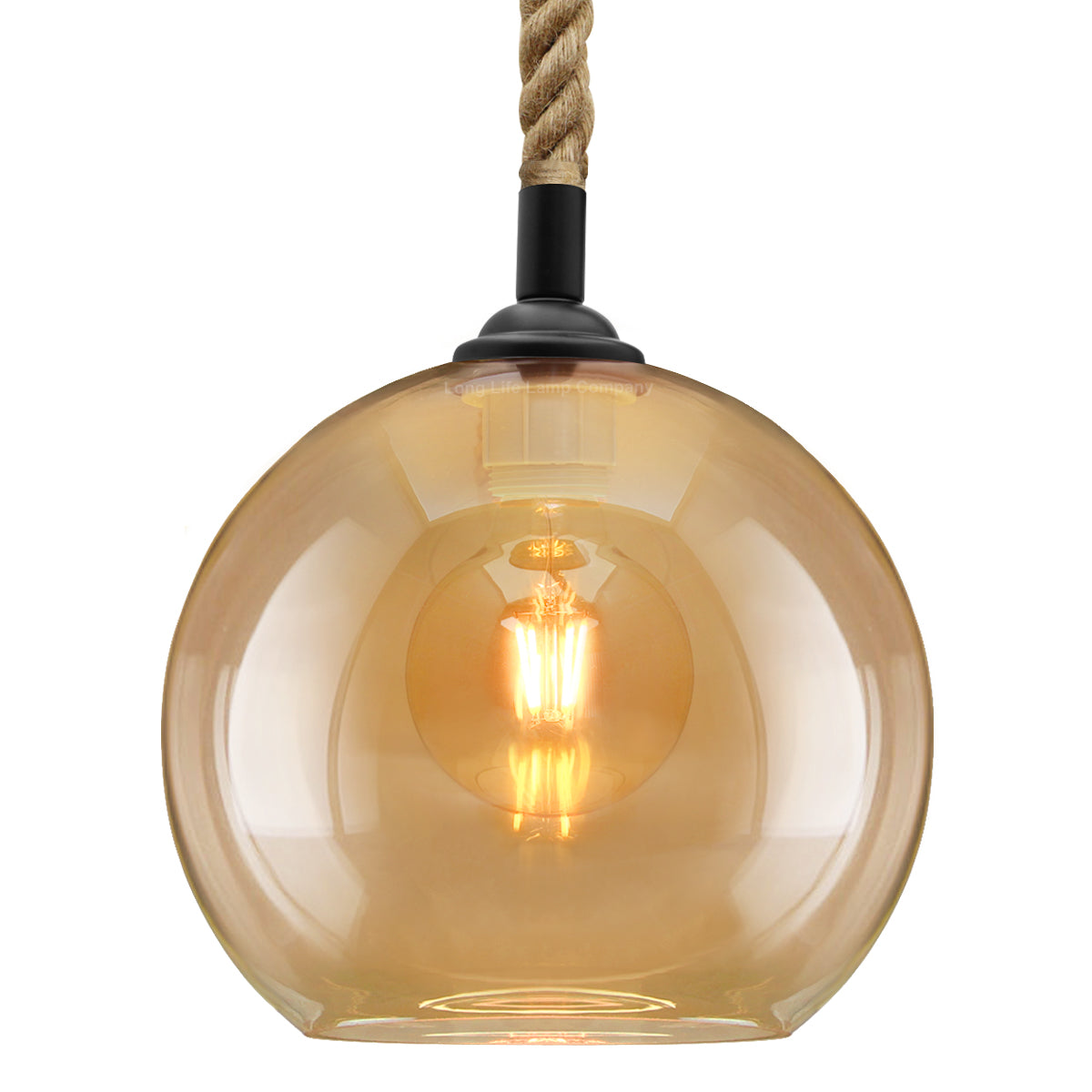 Vintage Industrial Amber Smoked Rope Glass Globe Ceiling Pendant Lamp H3007