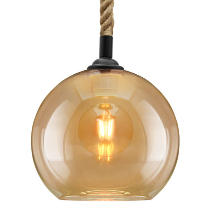 Vintage Industrial Amber Smoked Rope Glass Globe Ceiling Pendant Lamp H3007