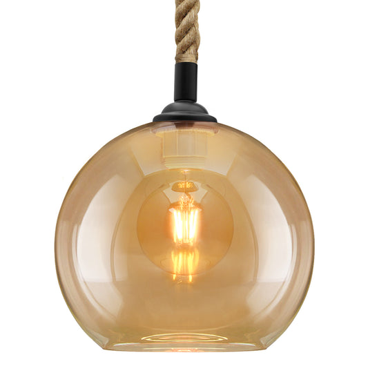 Vintage Industrial Amber Smoked Rope Glass Globe Ceiling Pendant Lamp H3007