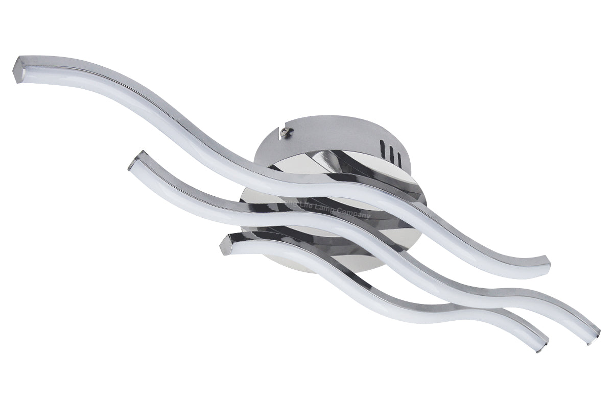 Modern LED Ceiling Chrome 3 Strip Light Warm White 20W Semi Flush
