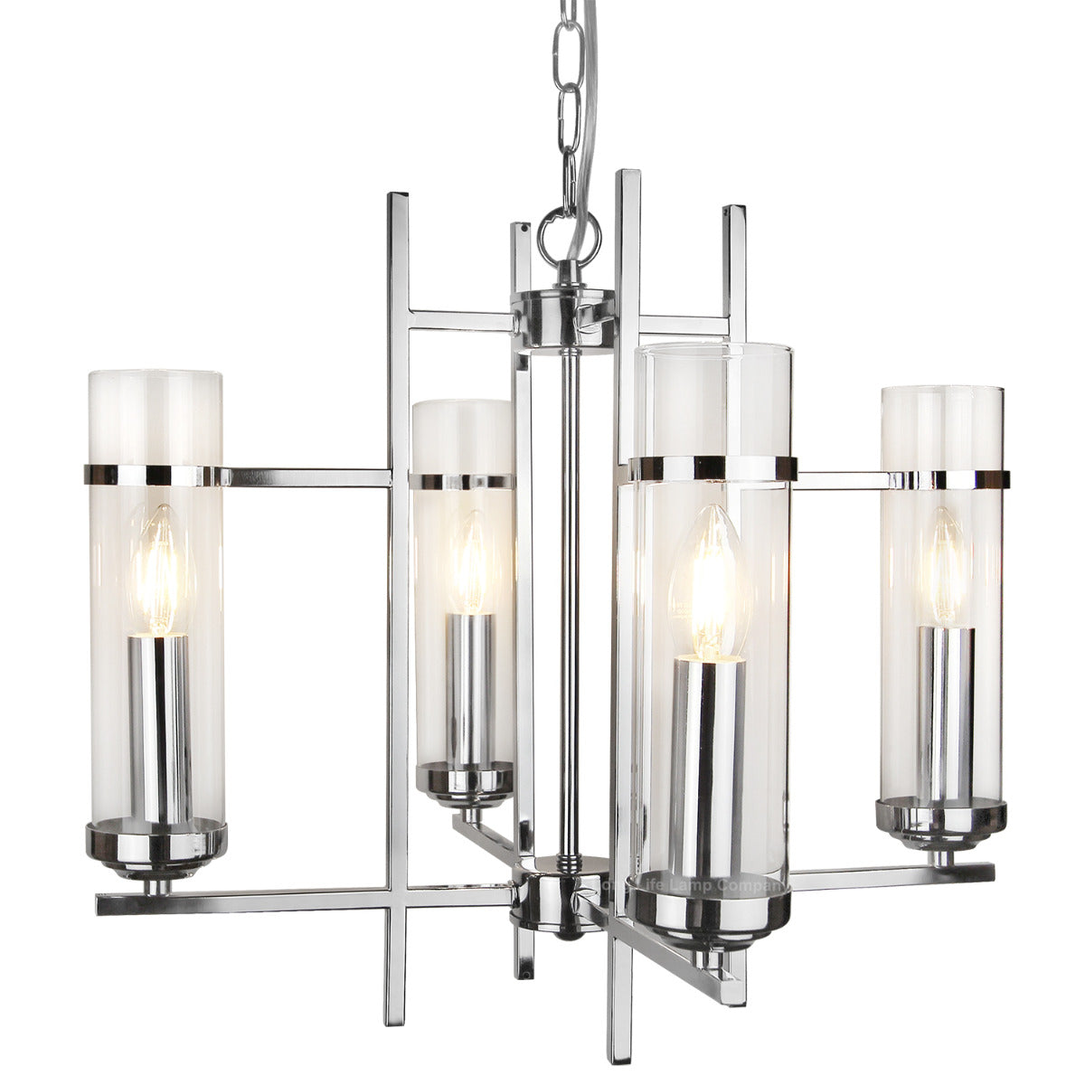 Modern 4 Lamp Lantern Pendant Light Glass Shades Chain Suspended Ceiling Light Chrome H3040 