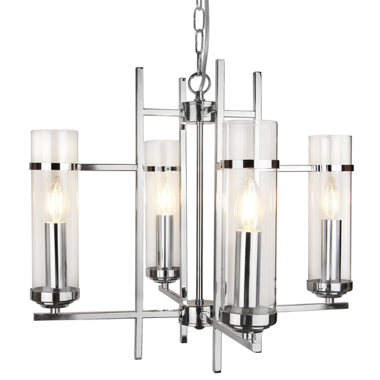 Modern 4 Lamp Lantern Pendant Light Glass Shades Chain Suspended Ceiling Light Chrome H3040 