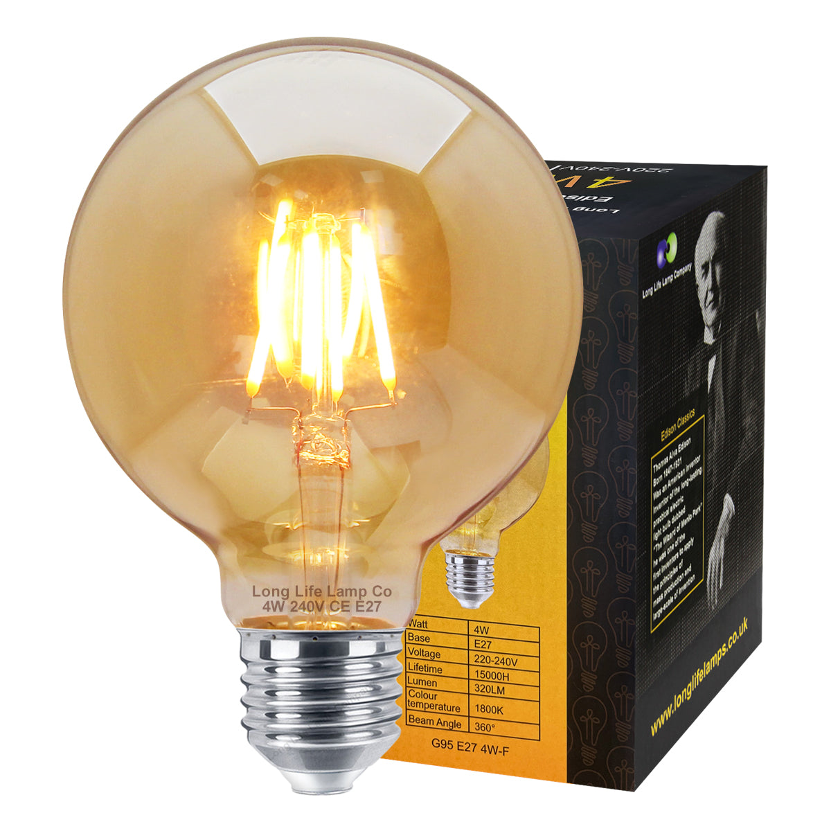 4w E27 LED Globe Decorative Light Bulb Smoked Gold G95