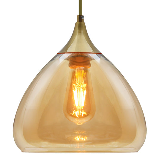 Modern Vintage Ceiling Hanging Brass Amber Glass Pendant Lamp Shade H3025