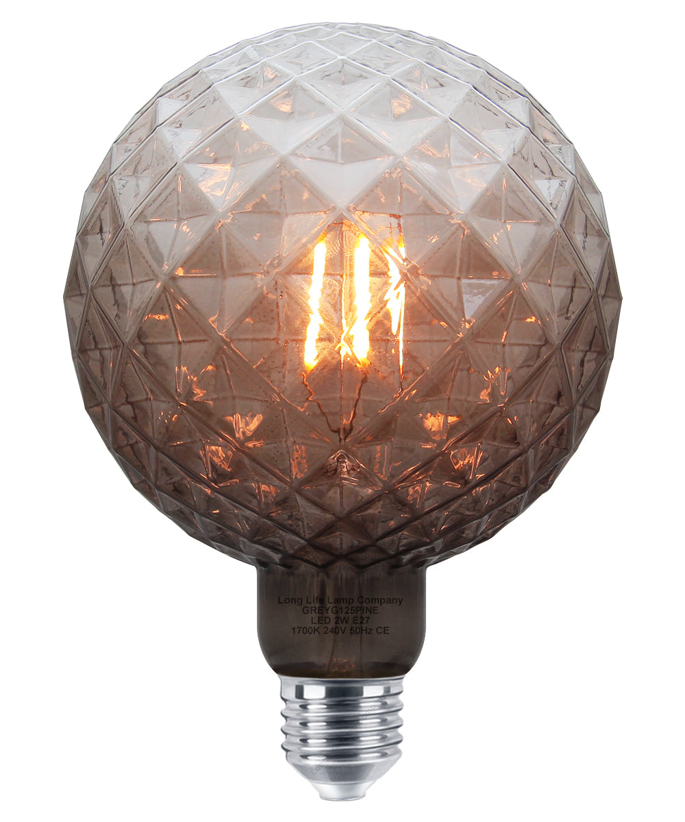 LED Glass Globe Light Bulb E27 Edison Screw Filament Classic Grey Smoked G125 Pinecone
