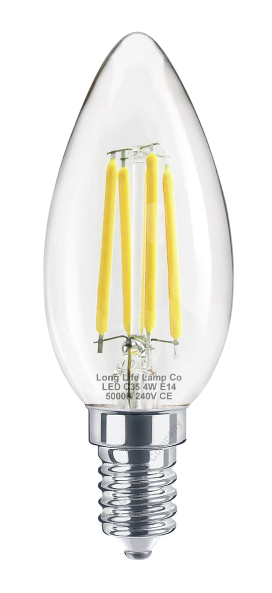 4W LED Candle Light Bulb Cool White 5000K Clear Glass E14 10 Pack