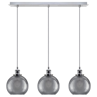 Vintage 3 Lights Ceiling Pendant Lamp Cluster Mini Glass Globe Shades Smoked Grey H3044