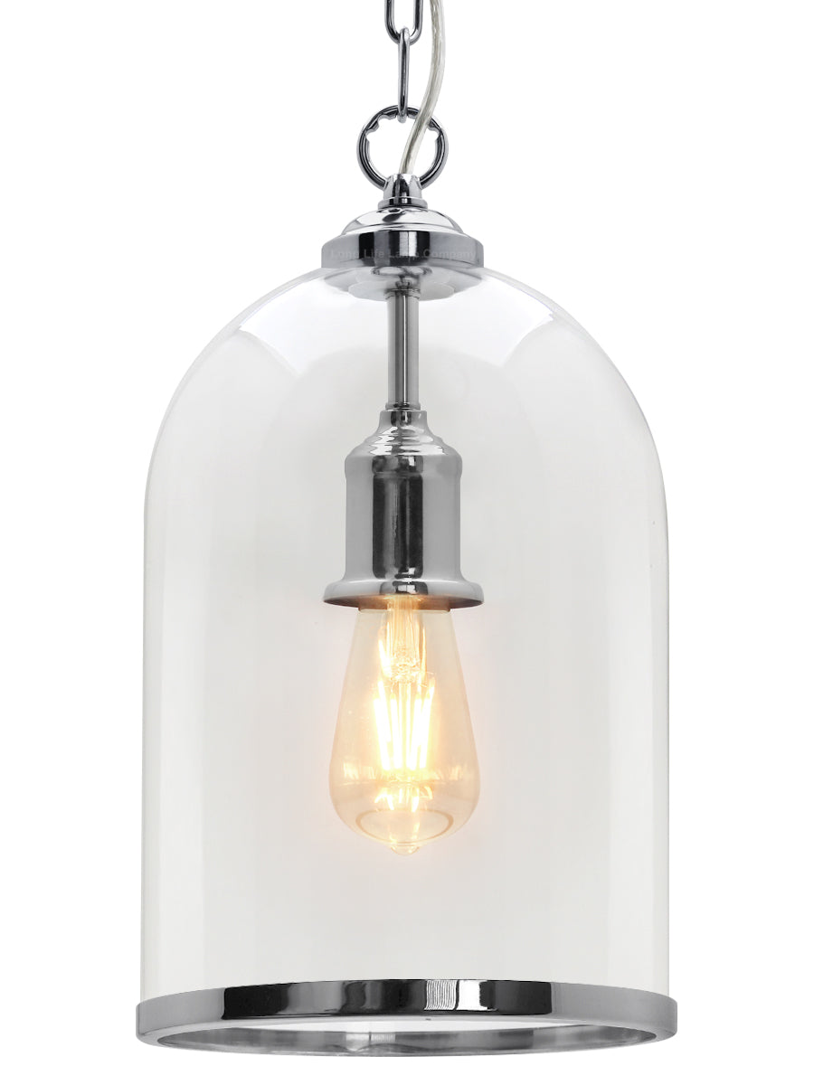 Chrome Vintage Ceiling Pendant Light Glass Lamp Shade Bell Chain Lantern H3070